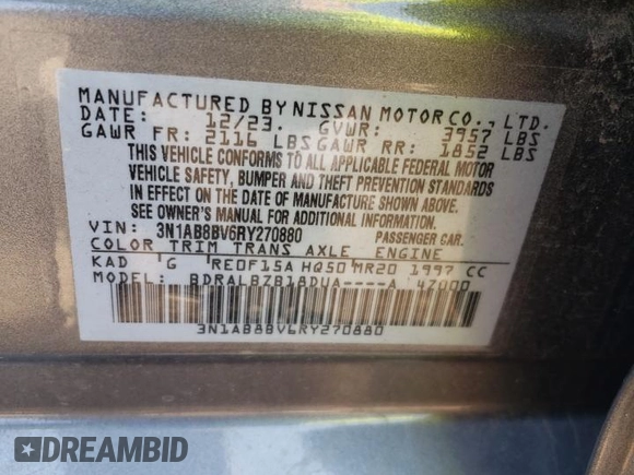 2024 Nissan Sentra S with VIN 3N1AB8BV6RY270880, listed as a Copart auction lot 65655724 with 19,019 mi miles and Salvage title. Bid and sale history available at DreamBid. Image 12.