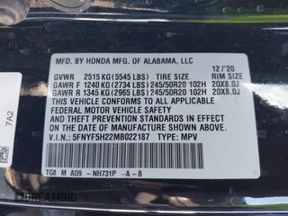 2021 Honda Pilot Special Edition with VIN 5FNYF5H22MB022187, listed as a IAAI auction lot 41715769 with 65,617 mi miles and . Bid and sale history available at DreamBid. Image 9.