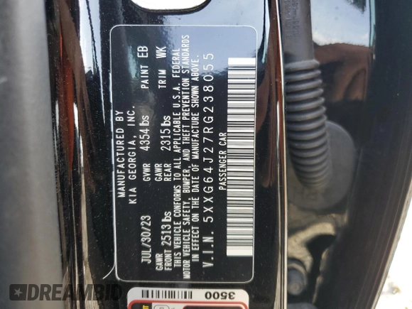 2024 Kia K5 GT-Line z VIN 5XXG64J27RG238055, wystawiony jako Copart lot #55155195 z przebiegiem 13 051 mil mil oraz Szkoda całkowita • Salvage title. Historia ofert i sprzedaży dostępna na DreamBid. Obrazek 13.