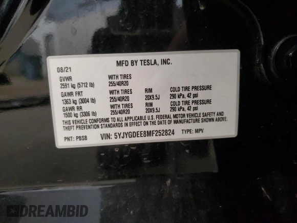 2021 Tesla Model Y Long Range with VIN 5YJYGDEE8MF252824, listed as a Copart auction lot 53801315 with 31,084 mi miles and Salvage Title. Bid and sale history available at DreamBid. Image 14.