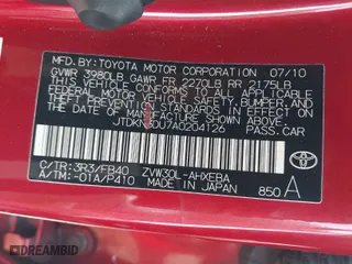 2010 Toyota Prius II with VIN JTDKN3DU7A0204126, listed as a IAAI auction lot 41593702 with 209,831 mi miles. Bid and sale history available at carsss.com. Image 9.