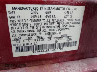 2006 Nissan Maxima SE z VIN 1N4BA41E16C853785, wystawiony jako IAAI lot #42306266 z przebiegiem 162 170 mil mil oraz . Historia ofert i sprzedaży dostępna na DreamBid. Obrazek 9.
