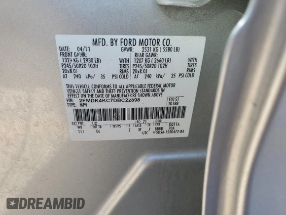 2013 Ford Edge Limited z VIN 2FMDK4KC7DBC22898, wystawiony jako Copart lot #75003474 z przebiegiem 145 159 mil mil oraz Szkoda całkowita • Salvage title. Historia ofert i sprzedaży dostępna na DreamBid. Obrazek 12.