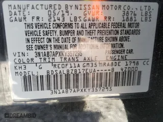 2019 Nissan Sentra S with VIN 3N1AB7APXKY357295, listed as a Copart auction lot 50011575 with 94,865 mi miles and Non Repairable. Bid and sale history available at carsss.com. Image 15.