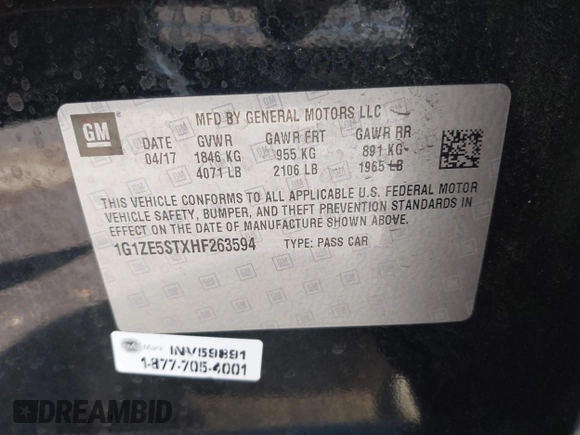2017 Chevrolet Malibu LT with VIN 1G1ZE5STXHF263594, listed as a IAAI auction lot 41994491 with 74,246 mi miles and . Bid and sale history available at DreamBid. Image 9.