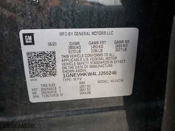 2020 Chevrolet Traverse LT Leather with VIN 1GNEVHKW4LJ255246, listed as a Copart auction lot 80734474 with 86,670 mi miles and Salvage Title. Bid and sale history available at carsss.com. Image 13.