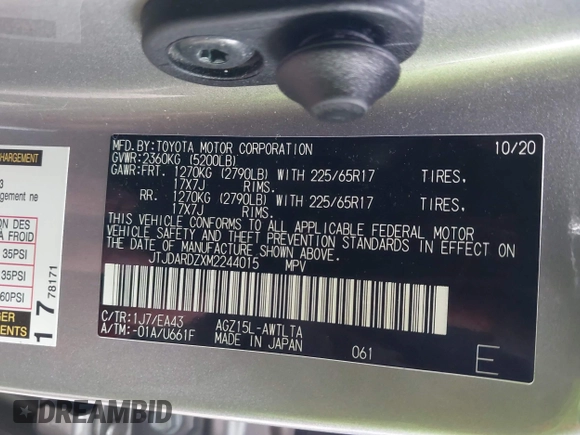 2021 Lexus NX 300 with VIN JTJDARDZXM2244015, listed as a IAAI auction lot 41560663 with 91,343 mi miles and . Bid and sale history available at DreamBid. Image 9.