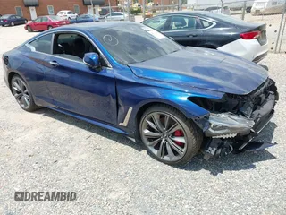 2018 Infiniti Q60 Red Sport 400 with VIN JN1FV7EL4JM631175, listed as a IAAI auction lot 42835005 with 55,084 mi miles and . Bid and sale history available at DreamBid. Image 1.
