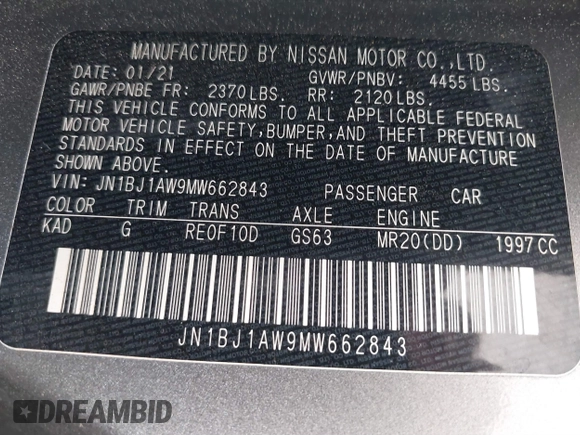 2021 Nissan Rogue S with VIN JN1BJ1AW9MW662843, listed as a IAAI auction lot 40215162 with 36,683 mi miles and . Bid and sale history available at DreamBid. Image 9.