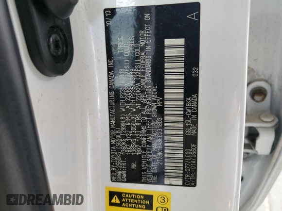 2014 Lexus RX 350 with VIN 2T2BK1BA8EC231803, listed as a Copart auction lot 51047035 with 123,722 mi miles and Salvage Title. Bid and sale history available at DreamBid. Image 13.