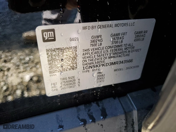 2021 Chevrolet Tahoe Z71 with VIN 1GNSKPKD3MR343566, listed as a Copart auction lot 42965905 with 53,006 mi miles and Salvage Title. Bid and sale history available at carsss.com. Image 15.