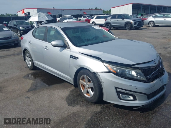 2015 Kia Optima LX with VIN 5XXGM4A75FG378795, listed as a IAAI auction lot 42604014 with 57,199 mi miles and . Bid and sale history available at DreamBid. Image 1.