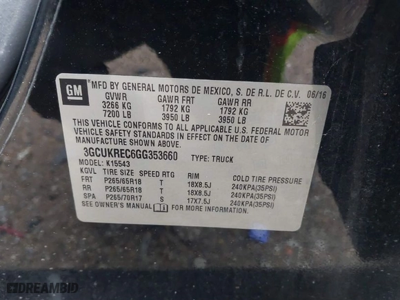 2016 Chevrolet Silverado 1500 LT with VIN 3GCUKREC6GG353660, listed as a IAAI auction lot 41240370 with 130,448 mi miles. Bid and sale history available at carsss.com. Image 9.