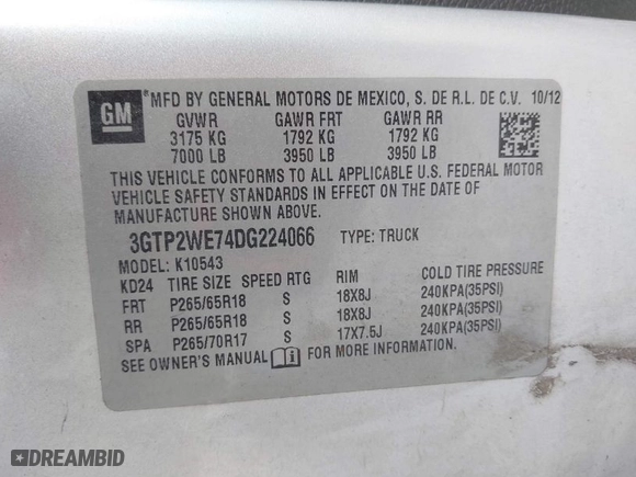 2013 GMC Sierra 1500 SLT with VIN 3GTP2WE74DG224066, listed as a IAAI auction lot 41990545 with 169,296 mi miles. Bid and sale history available at carsss.com. Image 9.