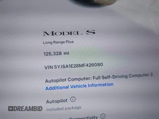 2021 Tesla Model S Long Range Plus with VIN 5YJSA1E28MF426080, listed as a IAAI auction lot 41979326 with 125,328 mi miles and . Bid and sale history available at DreamBid. Image 9.