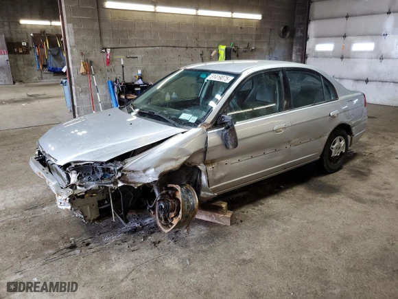 2002 Honda Civic LX with VIN 1HGES16582L005460, listed as a Copart auction lot 51419075 with 0 mi miles and Salvage Title. Bid and sale history available at carsss.com. Image 1.
