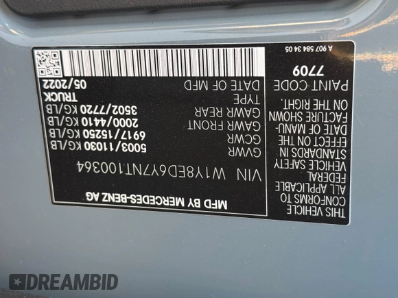2022 Mercedes-Benz Sprinter with VIN W1Y8ED6Y7NT100364, listed as a Copart auction lot 86869134 with 46,322 mi miles and Clean Title. Bid and sale history available at DreamBid. Image 10.