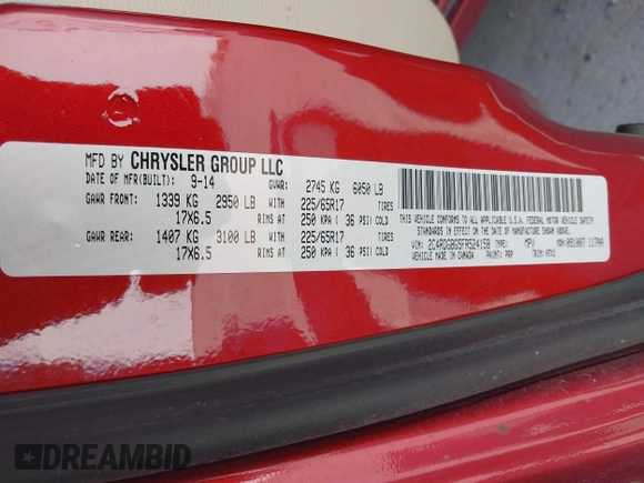 2015 Dodge Grand Caravan American Value with VIN 2C4RDGBG5FR524158, listed as a IAAI auction lot 41898743 with 80,023 mi miles and . Bid and sale history available at DreamBid. Image 9.