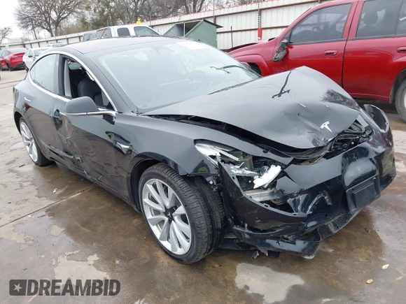 2018 Tesla Model 3 Long Range Battery with VIN 5YJ3E1EB3JF090567, listed as a IAAI auction lot 41568312 with 35,327 mi miles and . Bid and sale history available at DreamBid. Image 1.