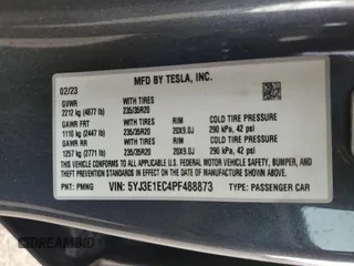 2023 Tesla Model 3 Performance z VIN 5YJ3E1EC4PF488873, wystawiony jako Copart lot #78991994 z przebiegiem 26 452 mil mil oraz Szkoda całkowita • Salvage title. Historia ofert i sprzedaży dostępna na DreamBid. Obrazek 12.