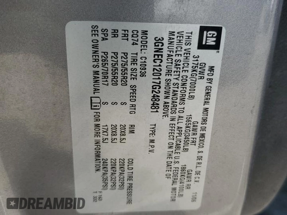 2007 Chevrolet Avalanche 3LT with VIN 3GNEC12017G248481, listed as a Copart auction lot 58093375 with 180,724 mi miles and Clean title. Bid and sale history available at DreamBid. Image 12.