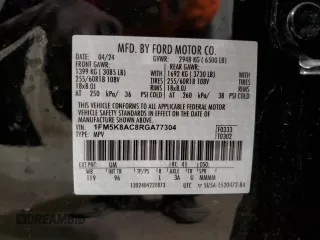 2024 Ford Explorer с VIN 1FM5K8AC8RGA77304, выставлен на аукционе Copart как лот 52880305 с пробегом 2 311 миль миль и Списание • Salvage title. История ставок и продаж доступна на DreamBid. Изображение 14.