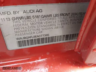 2014 Audi S4 Premium Plus with VIN WAUBGAFL8EA077385, listed as a IAAI auction lot 41803300 with 102,323 mi miles. Bid and sale history available at carsss.com. Image 9.