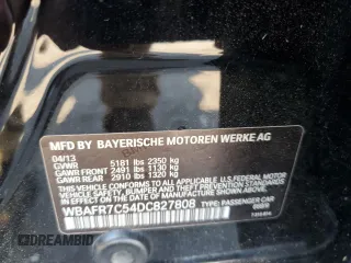 2013 BMW 5 Series 535i with VIN WBAFR7C54DC827808, listed as a Copart auction lot 61285525 with 120,274 mi miles and Salvage title. Bid and sale history available at DreamBid. Image 12.