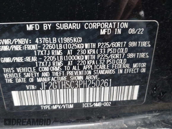2023 Subaru Crosstrek Special Sports with VIN JF2GTHSC3PH250261, listed as a IAAI auction lot 41953385 with 34,138 mi miles and . Bid and sale history available at DreamBid. Image 9.