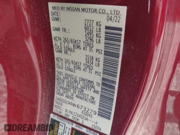 2022 Nissan Frontier S с VIN 1N6ED1CM4NN673279, выставлен на аукционе IAAI как лот 41951412 с пробегом 44 529 миль миль и . История ставок и продаж доступна на DreamBid. Изображение 9.