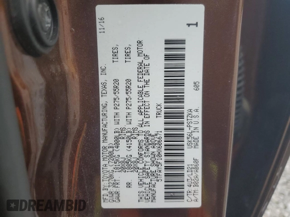 2017 Toyota Tundra Platinum with VIN 5TFAY5F10HX606671, listed as a Copart auction lot 58324935 with 137,112 mi miles and Salvage title. Bid and sale history available at DreamBid. Image 13.