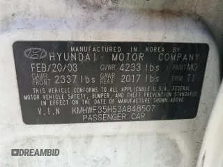 2003 Hyundai Sonata GLS with VIN KMHWF35H53A848507, listed as a Copart auction lot 51695225 with 106,863 mi miles and Salvage Title. Bid and sale history available at carsss.com. Image 12.