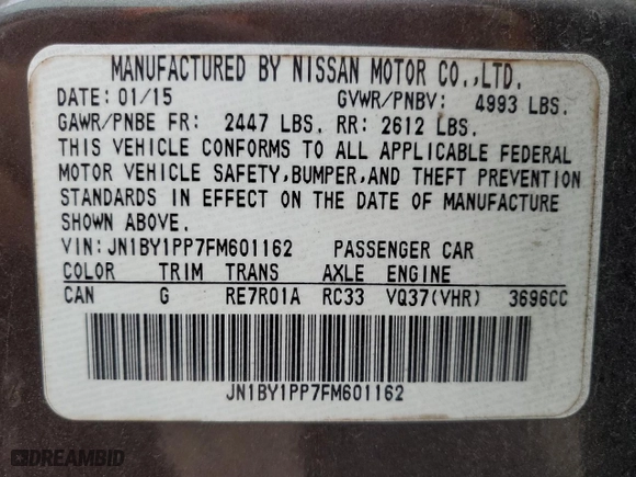 2015 Infiniti Q70L with VIN JN1BY1PP7FM601162, listed as a Copart auction lot 68583954 with 173,602 mi miles and Salvage Title. Bid and sale history available at carsss.com. Image 15.