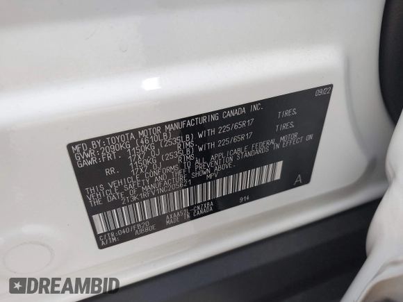 2022 Toyota RAV4 LE with VIN 2T3K1RFV1NC205621, listed as a IAAI auction lot 42576870 with 30,465 mi miles and . Bid and sale history available at DreamBid. Image 9.