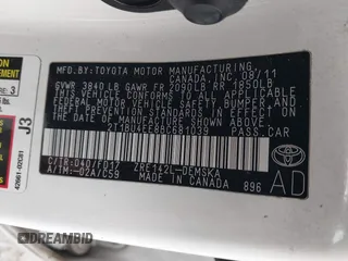 2011 Toyota Corolla L with VIN 2T1BU4EE8BC681039, listed as a IAAI auction lot 41798321 with 195,583 mi miles. Bid and sale history available at carsss.com. Image 9.