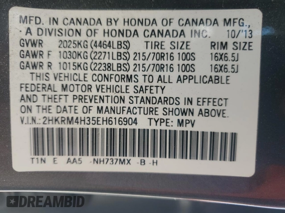 2014 Honda CR-V LX with VIN 2HKRM4H35EH616904, listed as a Copart auction lot 54324175 with 155,917 mi miles and Salvage Title. Bid and sale history available at carsss.com. Image 13.