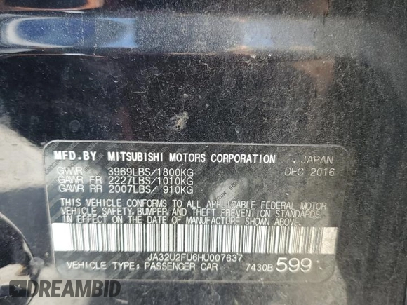 2017 Mitsubishi Lancer ES z VIN JA32U2FU6HU007637, wystawiony jako Copart lot #56843245 z przebiegiem 119 915 mil mil oraz Szkoda całkowita • Salvage title. Historia ofert i sprzedaży dostępna na DreamBid. Obrazek 13.