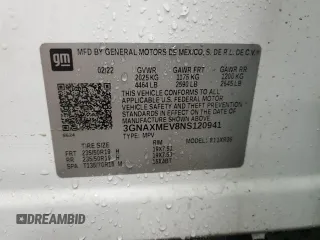 2022 Chevrolet Equinox RS with VIN 3GNAXMEV8NS120941, listed as a Copart auction lot 51056075 with 50,197 mi miles and Non Repairable. Bid and sale history available at DreamBid. Image 14.