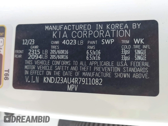 2024 Kia Soul S with VIN KNDJ23AU4R7911082, listed as a IAAI auction lot 41986858 with 53,001 mi miles and . Bid and sale history available at DreamBid. Image 9.