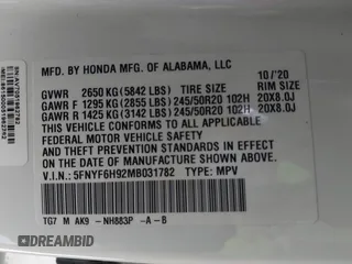 2021 Honda Pilot Touring 8-Passenger with VIN 5FNYF6H92MB031782, listed as a IAAI auction lot 42087322 with 70,062 mi miles and . Bid and sale history available at DreamBid. Image 9.