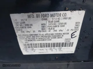 2019 Ford Explorer XLT with VIN 1FM5K7DH5KGB51334, listed as a IAAI auction lot 41436521 with 120,909 mi miles. Bid and sale history available at carsss.com. Image 9.
