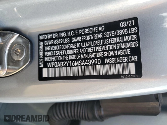2021 Porsche Taycan 4S with VIN WP0AB2Y16MSA43990, listed as a Copart auction lot 81328264 with 43,190 mi miles and Salvage title. Bid and sale history available at DreamBid. Image 13.