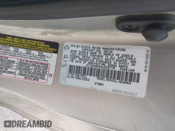 2004 Toyota Solara SE with VIN 4T1CA38P64U005775, listed as a IAAI auction lot 42182660 with 173,225 mi miles and . Bid and sale history available at DreamBid. Image 9.