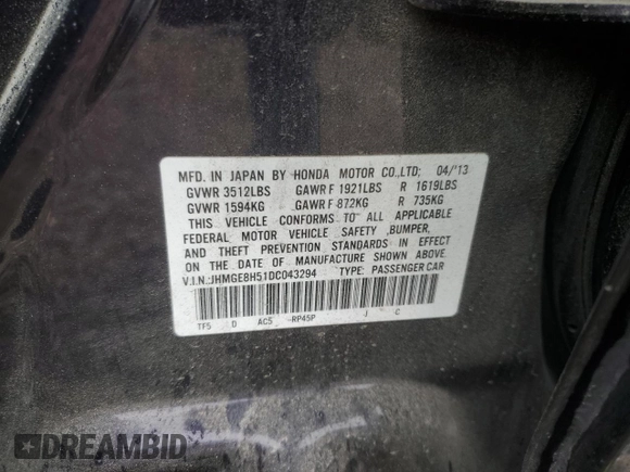 2013 Honda Fit Sport with VIN JHMGE8H51DC043294, listed as a Copart auction lot 43765195 with 95,587 mi miles and Salvage Title. Bid and sale history available at carsss.com. Image 12.