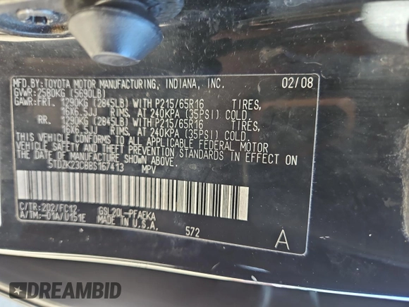 2008 Toyota Sienna CE with VIN 5TDZK23C88S167413, listed as a Copart auction lot 56776805 with 189,032 mi miles and Clean Title. Bid and sale history available at DreamBid. Image 10.