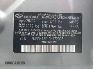2013 Hyundai Elantra Limited with VIN 5NPDH4AE1DH172008, listed as a Copart auction lot 55026315 with 161,632 mi miles and Salvage Title. Bid and sale history available at DreamBid. Image 12.