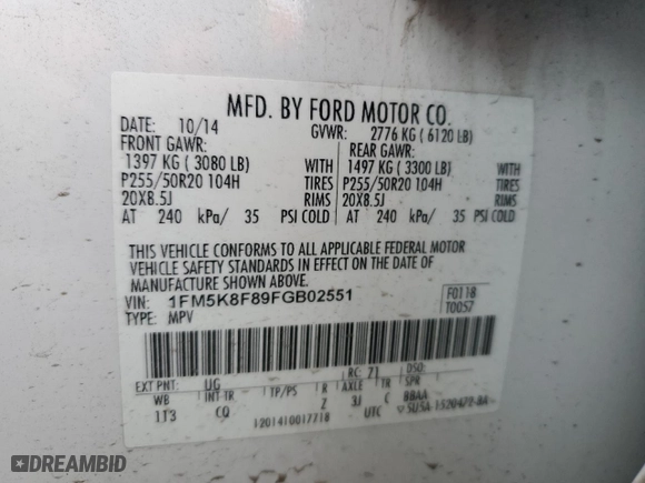 2015 Ford Explorer Limited with VIN 1FM5K8F89FGB02551, listed as a Copart auction lot 48363625 with 75,353 mi miles and Salvage Title. Bid and sale history available at carsss.com. Image 13.