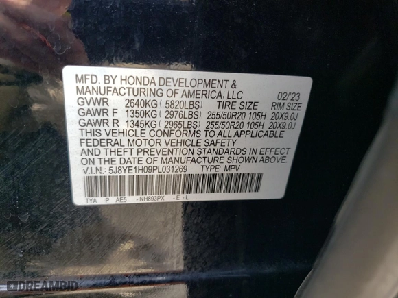 2023 Acura MDX w/A-Spec Package with VIN 5J8YE1H09PL031269, listed as a Copart auction lot 70822324 with 25,713 mi miles and Salvage Title. Bid and sale history available at carsss.com. Image 14.