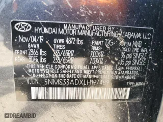 2020 Hyundai Santa Fe SEL with VIN 5NMS33ADXLH197489, listed as a Copart auction lot 47053725 with 0 mi miles and Non Repairable. Bid and sale history available at carsss.com. Image 12.