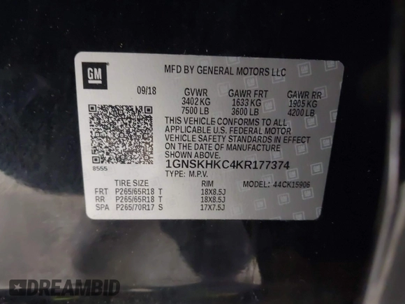 2019 Chevrolet Suburban LT z VIN 1GNSKHKC4KR177374, wystawiony jako IAAI lot #41323234 z przebiegiem 157 470 mil mil oraz . Historia ofert i sprzedaży dostępna na DreamBid. Obrazek 9.